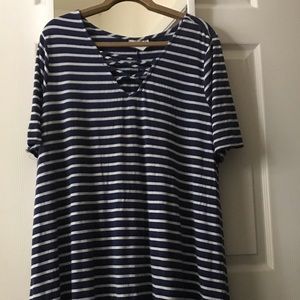 Navy blue and wire stipe short dress 3x